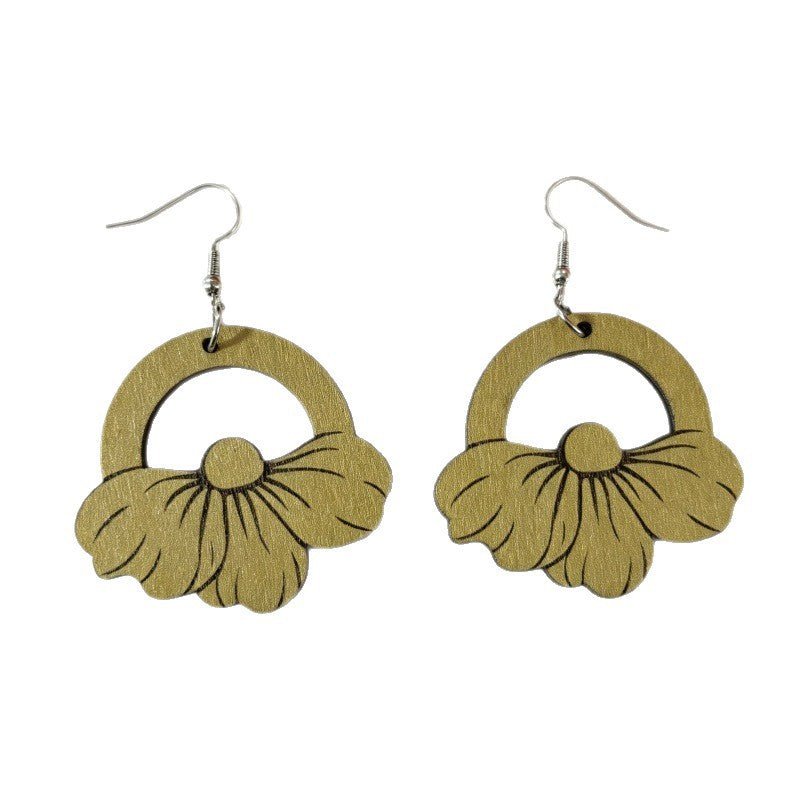 Wholesale Wooden French Vintage Printed Earrings For Women Stylish Jewelry Accessory Gift Resale