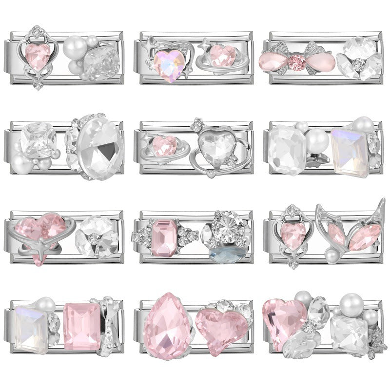 Wholesale Stainless Steel DIY Modular Pink Heart Pearl Crystal Bracelet - Chic Fashion Jewelry Accessory for Boutique Resale