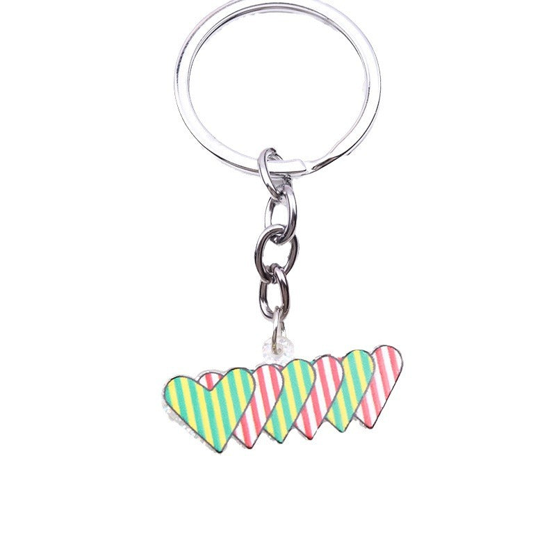 Wholesale Rainbow LGBT Pride Month Colorful Vertical Pattern Heart Shape Acrylic Keychain ACC-KC-DA011