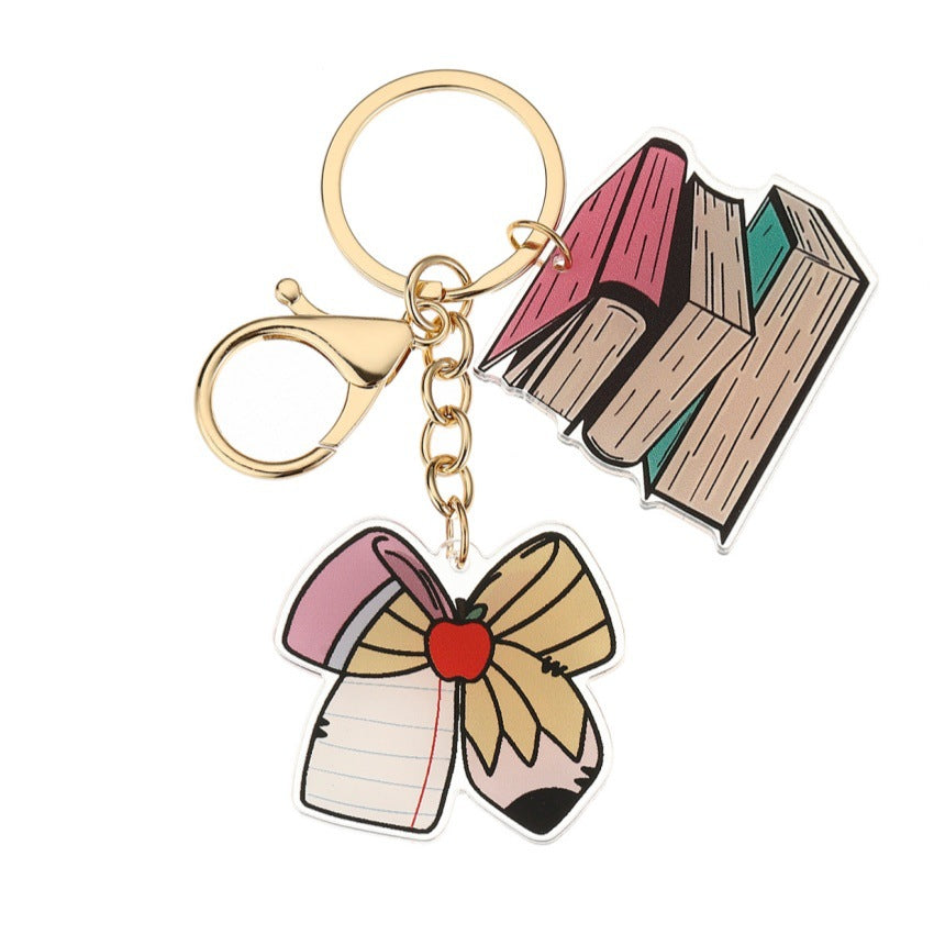 Wholesale  Graduation Season and School Season Acrylic Book Pencil Keychain Pendant Bow Pencil Keychain Pendant