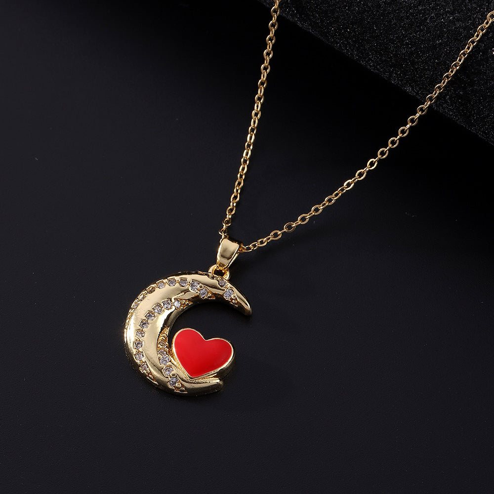 Wholesale Oil Dripping Love Heart Moon Copper Necklaces ACC-NE-SY005