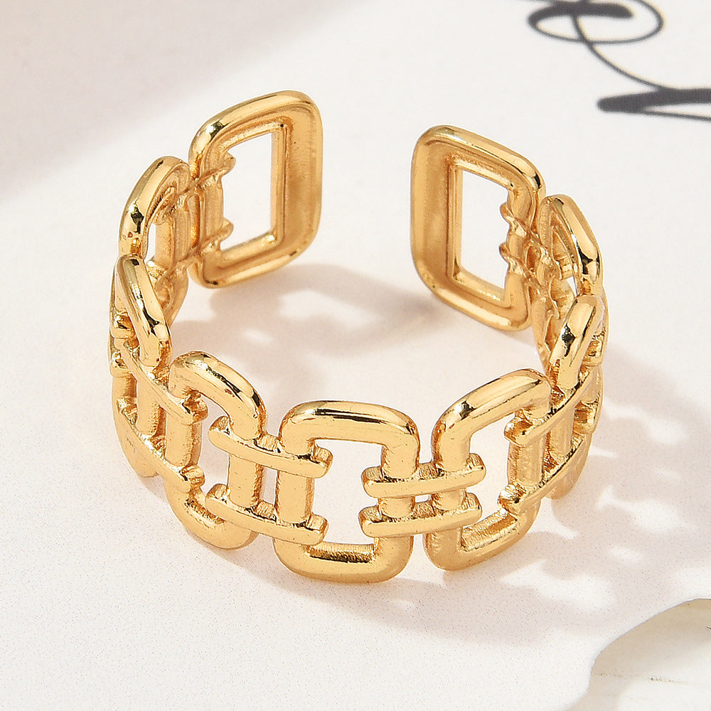 Wholesale Gold Plated Titanium Steel Geometric Eye Adjustable Ring Boutique Resale
