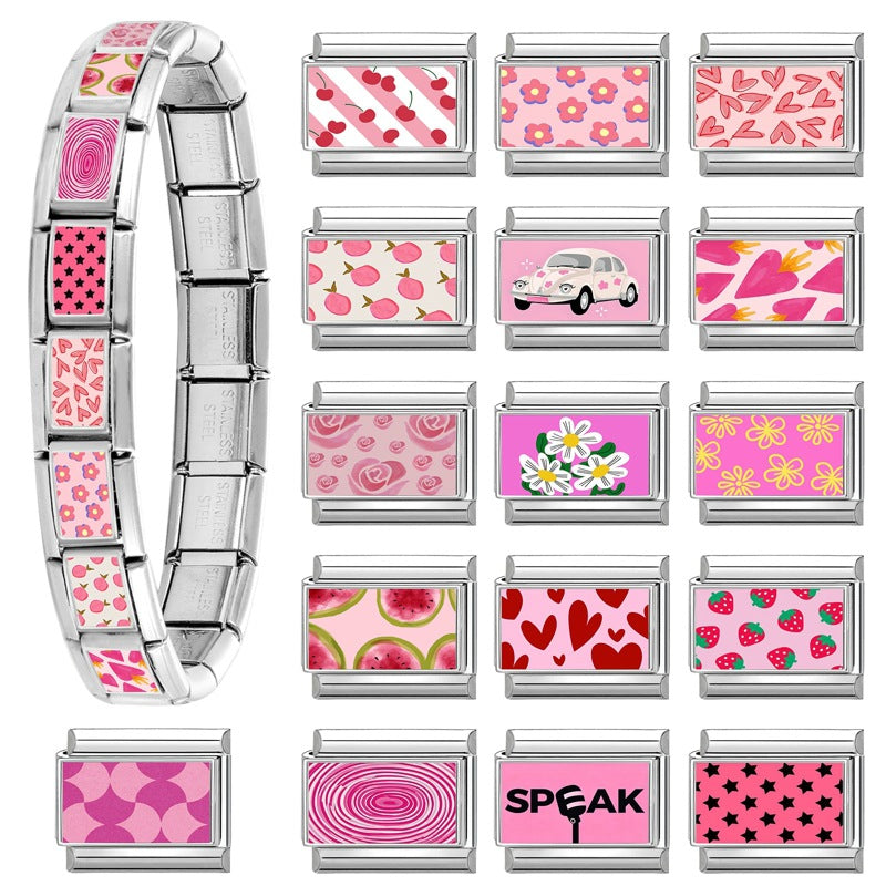 Wholesale Pink DIY Italian Stainless Steel Modular Bracelet Boutique Jewelry Accessory