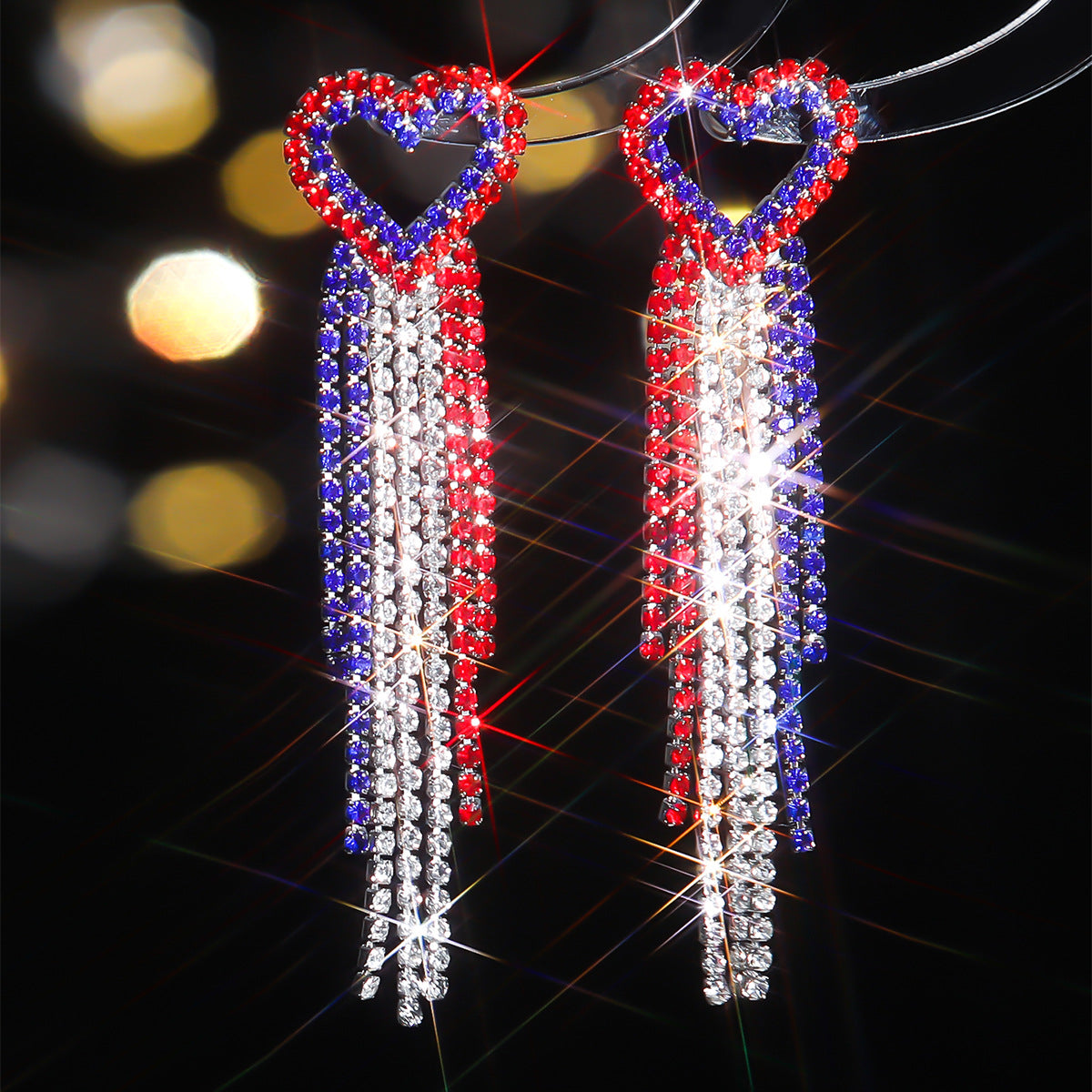 Wholesale Independence Day Exaggerated Long Tassel Love Earrings