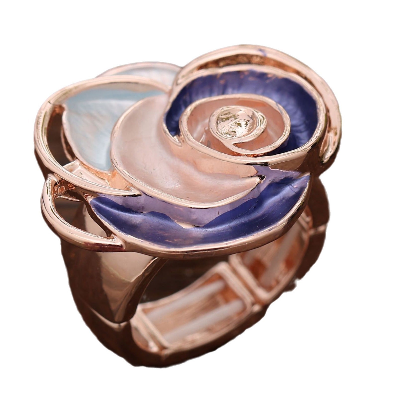 Wholesale  Color Painting Oil Geometric Hollow Flower Elastic Ring