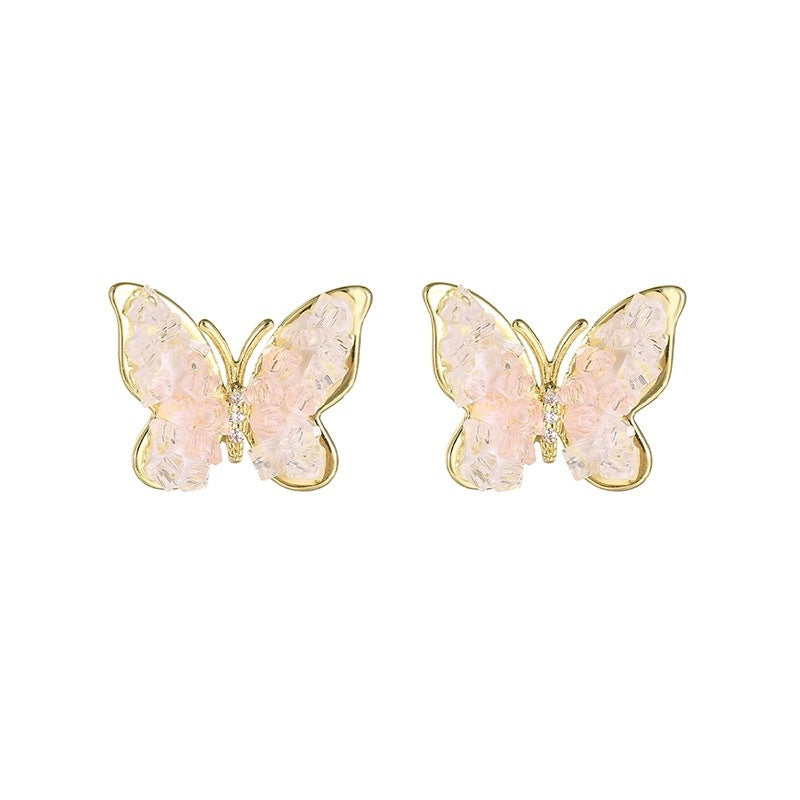 Wholesale Gold Gradient Pink Butterfly Earrings