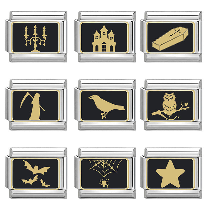 Wholesale Italian Charm Bracelet 9mm DIY Splicing Black Halloween Series Stainless Steel Composable Bracelet