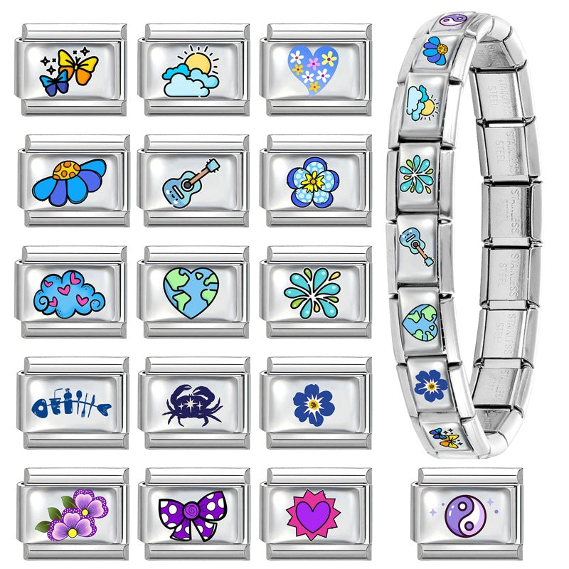 Wholesale Butterfly Heart Cartoon Design Stainless Steel Modular DIY Bracelet for Everyday Wear