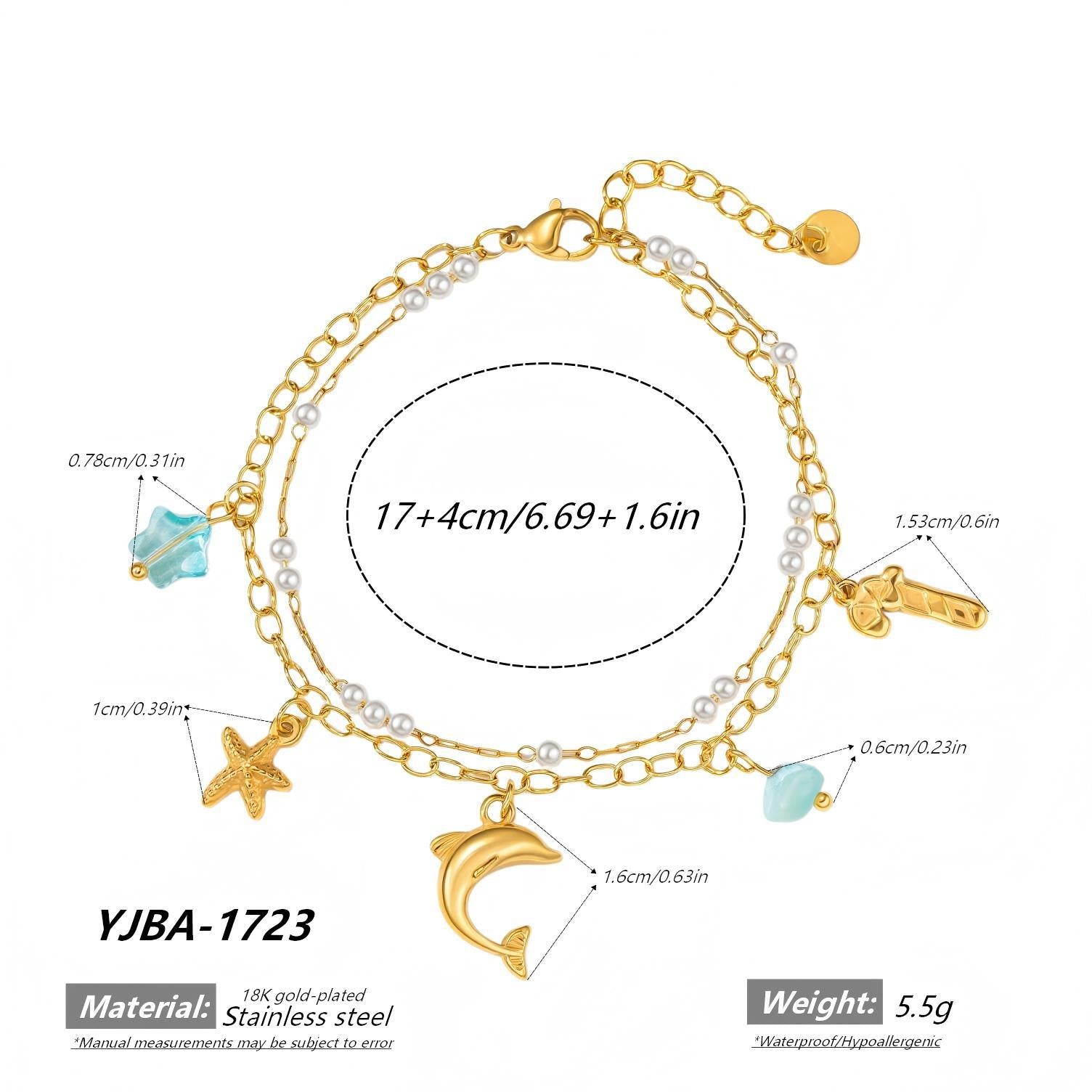 Wholesale Gold Plated Titanium Steel Ocean-Style Shell Starfish Pendant Bracelet Jewelry Accessory
