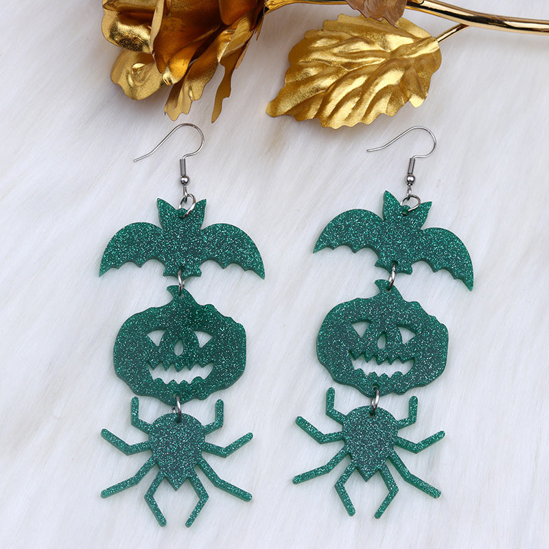 Wholesale Halloween Earrings Long Stitching Bat Pumpkin Spider Acrylic Earrings