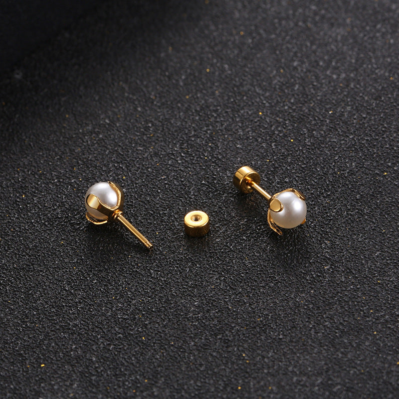 Wholesale Titanium Steel Mini Pearl Earrings ACC-ES-Yixin013