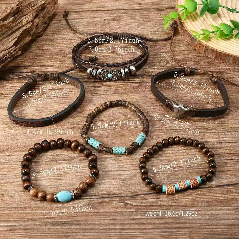 Wholesale Alloy Woven Bohemian Bull Head Bracelet 6 Piece Set Fashion Accessory for Resale