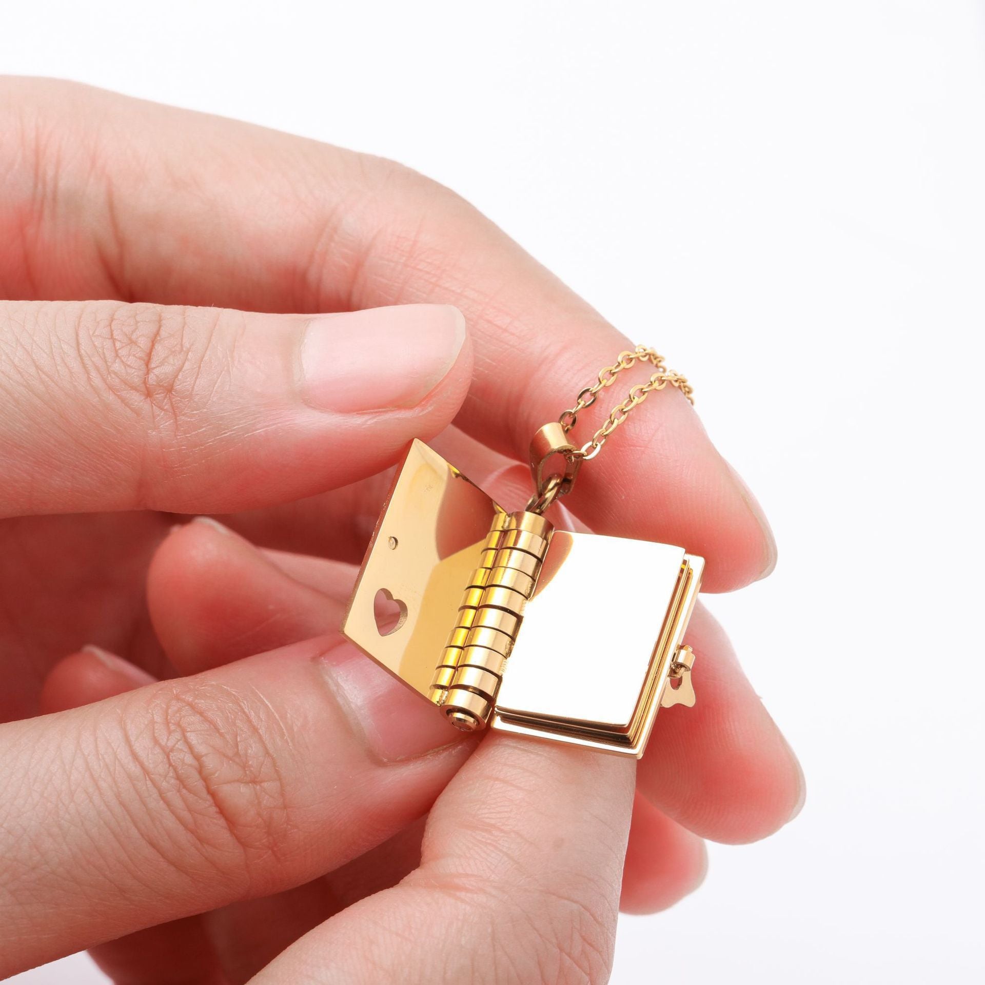 Wholesale stainless steel 18k gold non-fading couple book pendant necklace