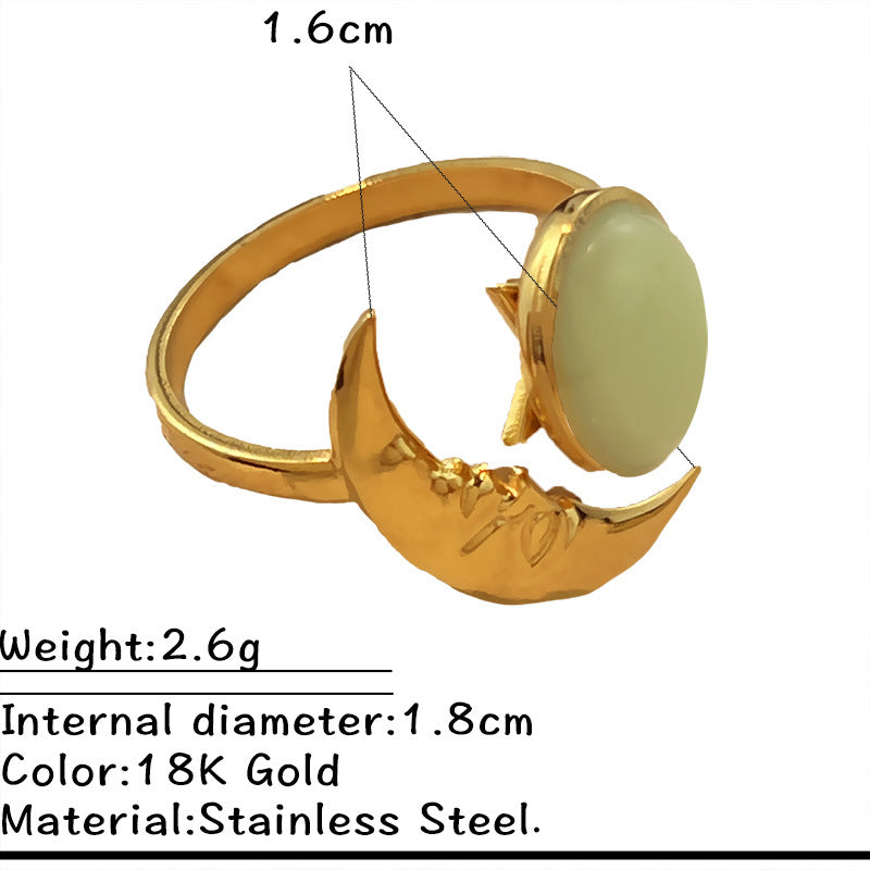 Wholesale  Titanium Steel Rings Inlaid with Natural Stone Jewelry Light Luxury  Versatile and High-End Stainless Steel Open Rings for Women