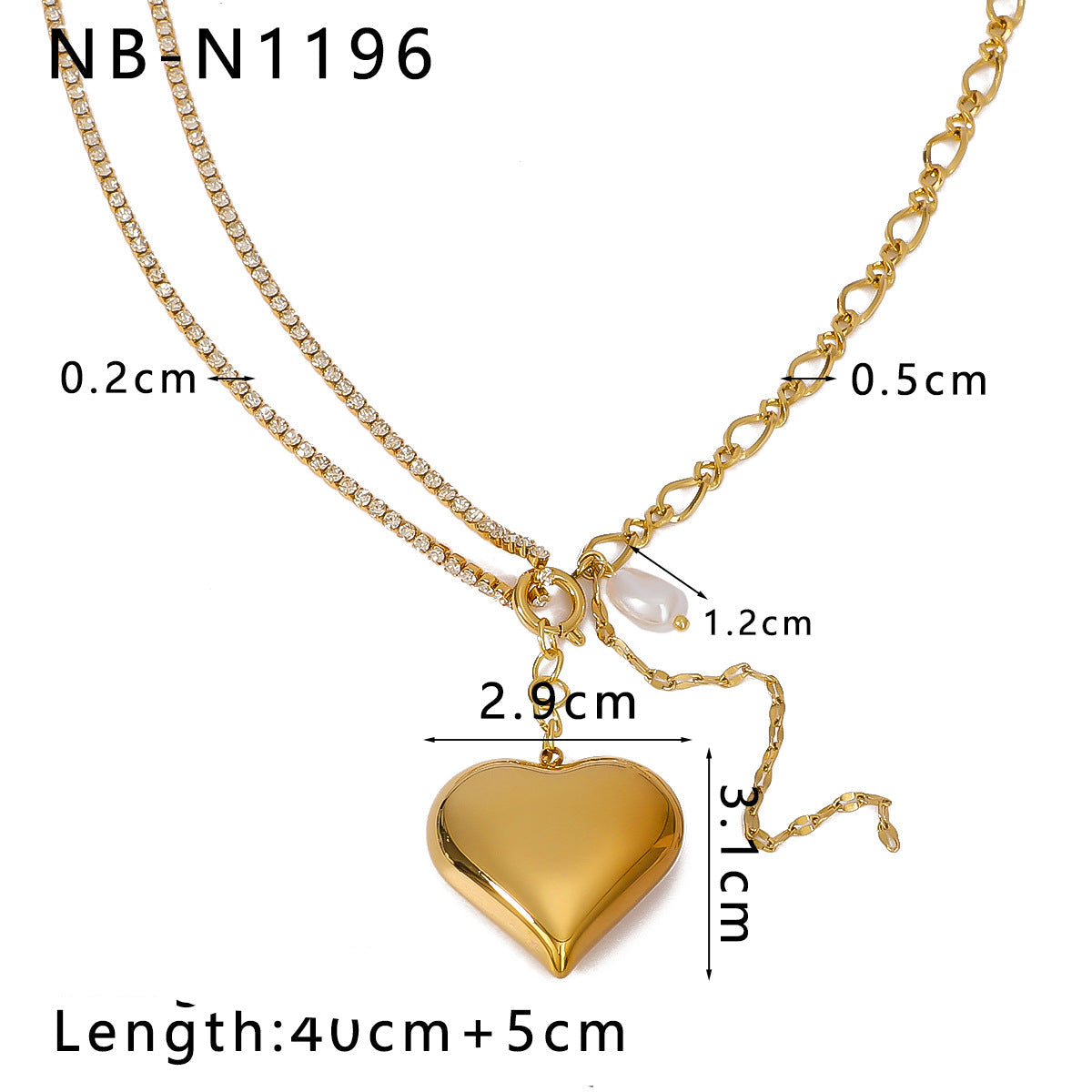 Wholesale fashion love shaped zircon pearl tassel titanium steel  18K gold  necklace