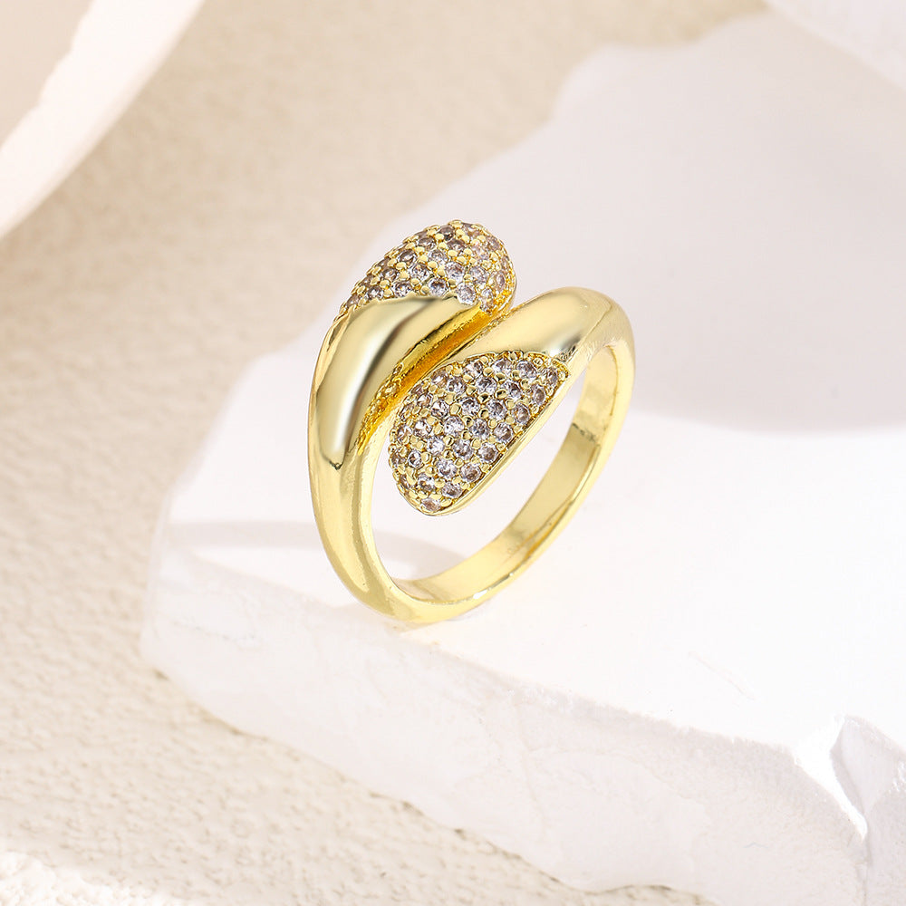 Wholesale 18k copper plated geometric spiral teardrop-shaped adjustable ring