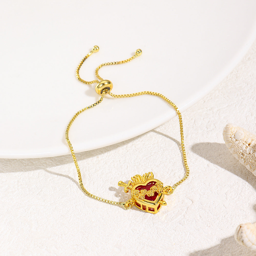 Wholesale  Red Crown Heart Double-Hole Adjustable Bracelet