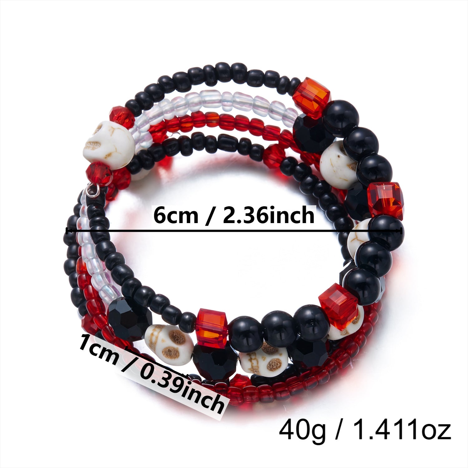 Wholesale Gothic Skull Glass Bead Bracelet Multilayer Red Black Contrast  Fashion Accessory Boutique Resale