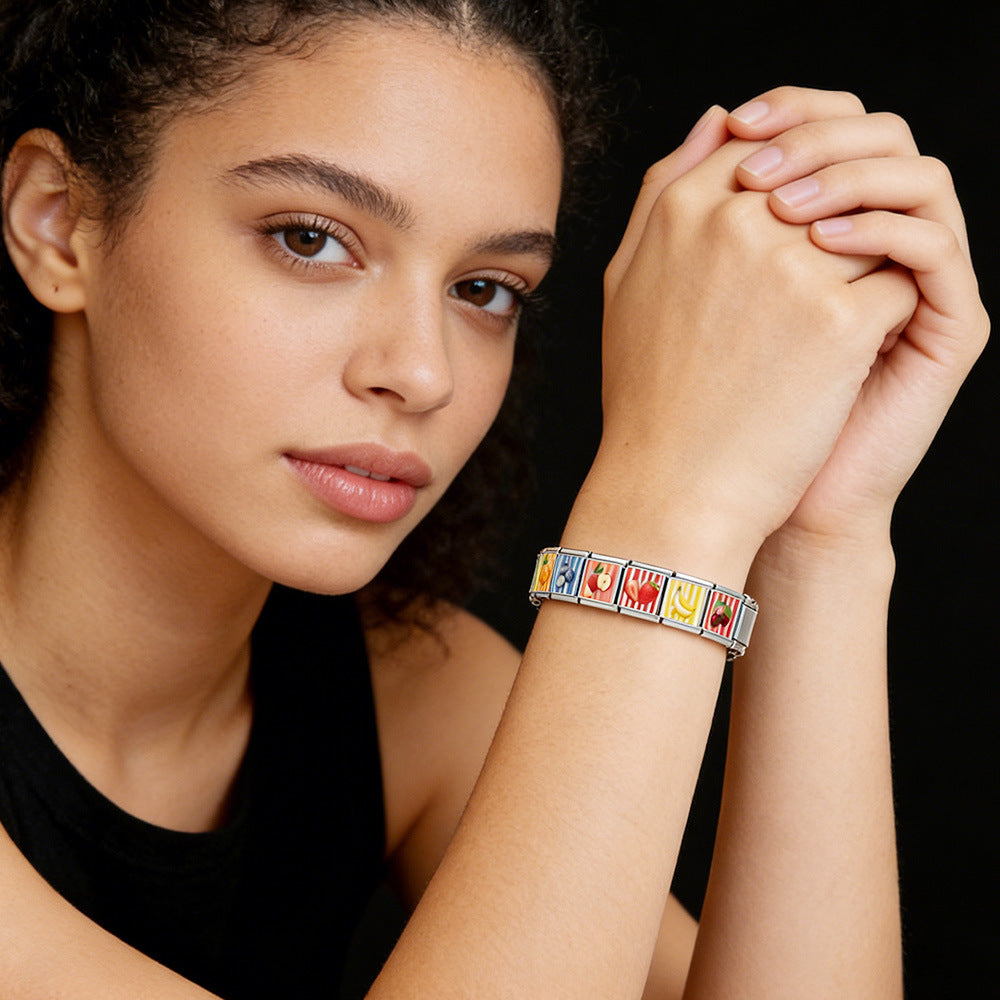 Wholesale 9mm Italian Charm Starter Bracelets DIY square Single Section Creative Stainless Steel Composable Bracelet