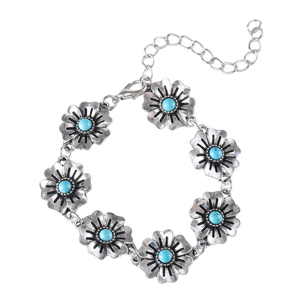 Wholesale  retro small flower turquoise earrings bracelet
