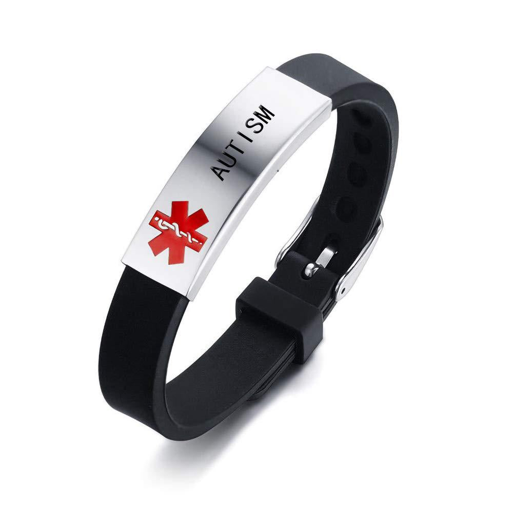 Wholesale curved silicone medical logo stainless steel bracelet