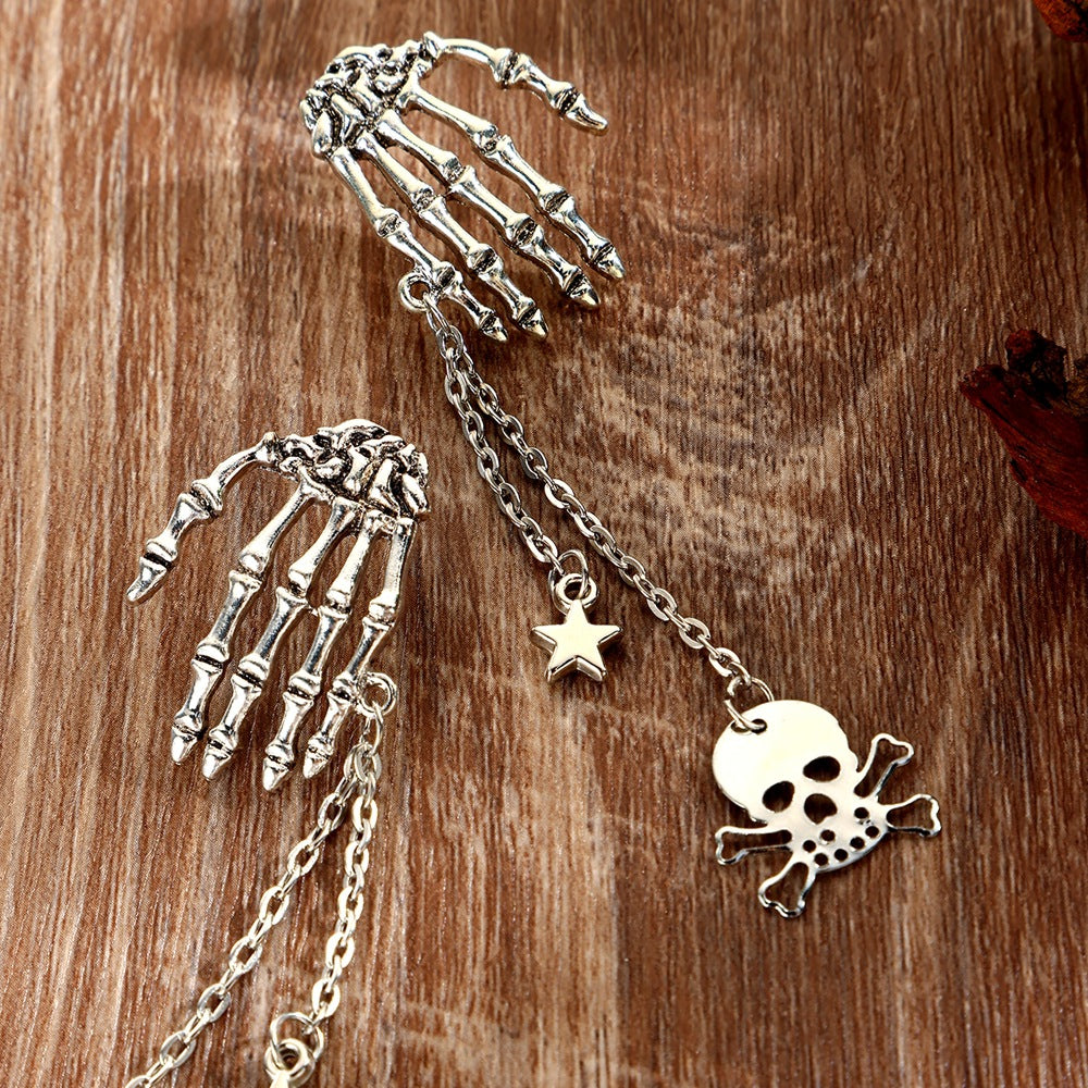 Wholesale Alloy Electroplated Skull Tassel Earrings Gothic Punk  Jewelry Accessory Gift