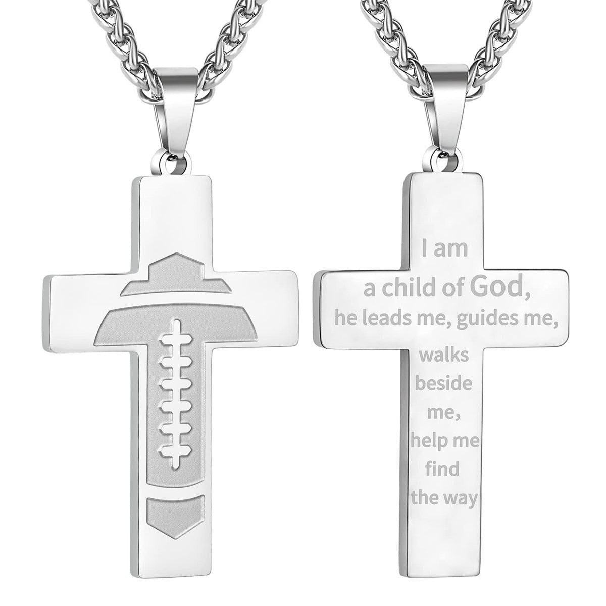 Wholesale American Football Stainless Steel Cross Bible Pendant Necklace