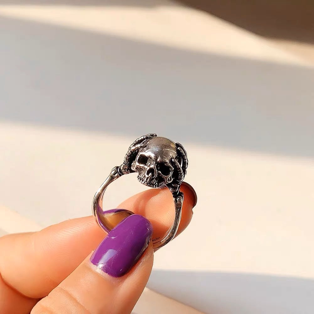 Wholesale  punk dark style skull design sense decompression open ring