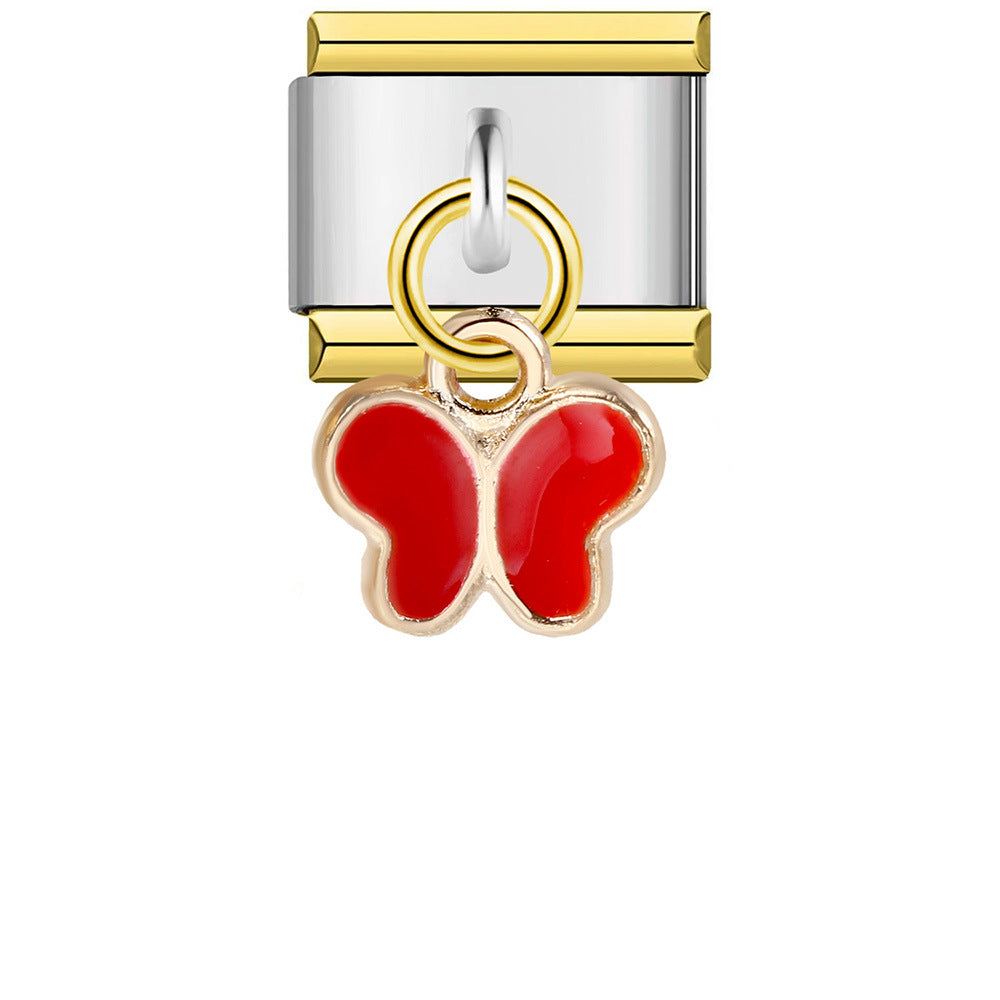 Wholesale Italian Charm Bracelet 9mm DIY Splicing Removable Oil Drop Color Butterfly Stainless Steel Composable Bracelet