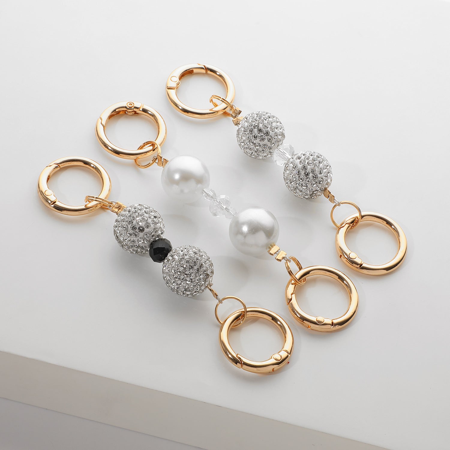 Wholesale Rhinestone Crystal Pearl Keychain Bag Charm Car Key Accessory for Women Office Style