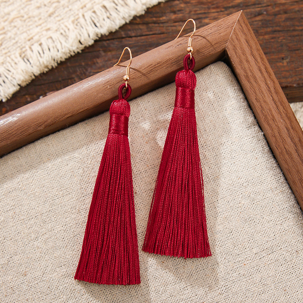 Wholesale Vintage Chinese Style Red Tassel Earrings Long Exaggerated Party Wear Jewelry Accessory