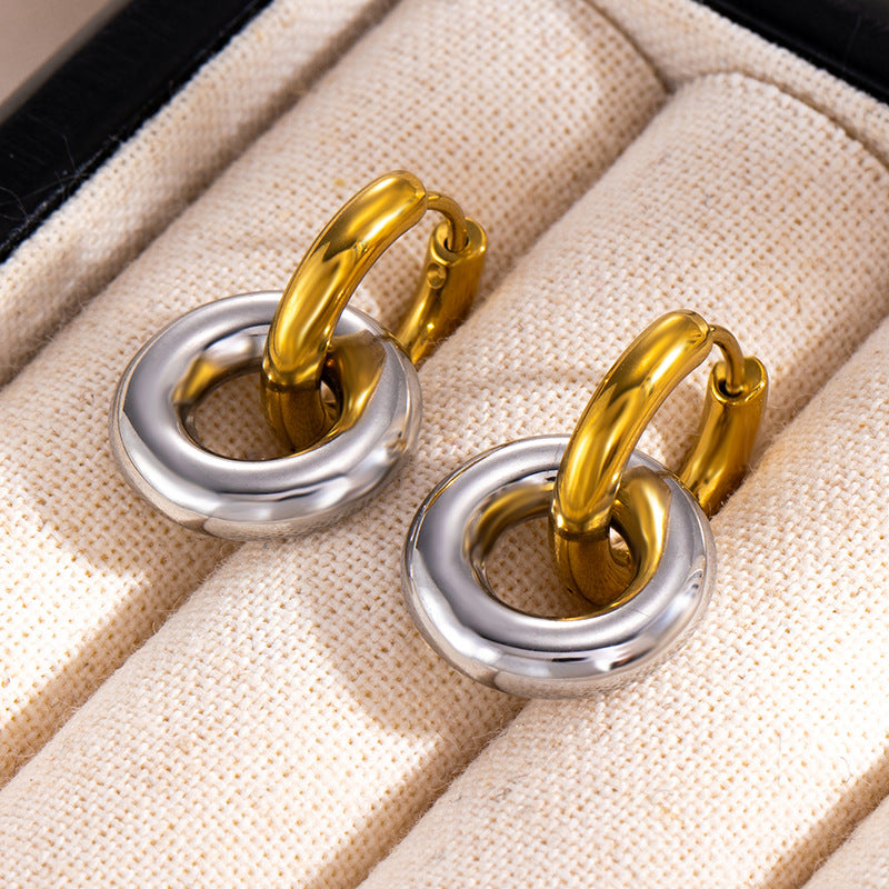 Wholesale Titanium Steel Geometric Hexagon Circle Earrings Detachable Minimalist Fashion Jewelry Gift Boutique Resale