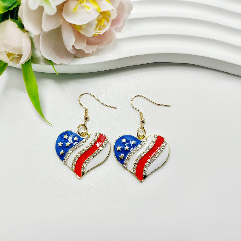 Wholesale American Independence Day USA Love Wings Zinc Alloy Earrings ACC-ES-Qiyu003