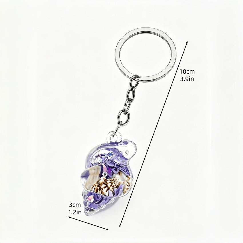 Wholesale Trendy Blue Acrylic Sea Shell Flowing Sand Keychain Charm Fashion Bag Decoration Creative Gift For Any Ocn