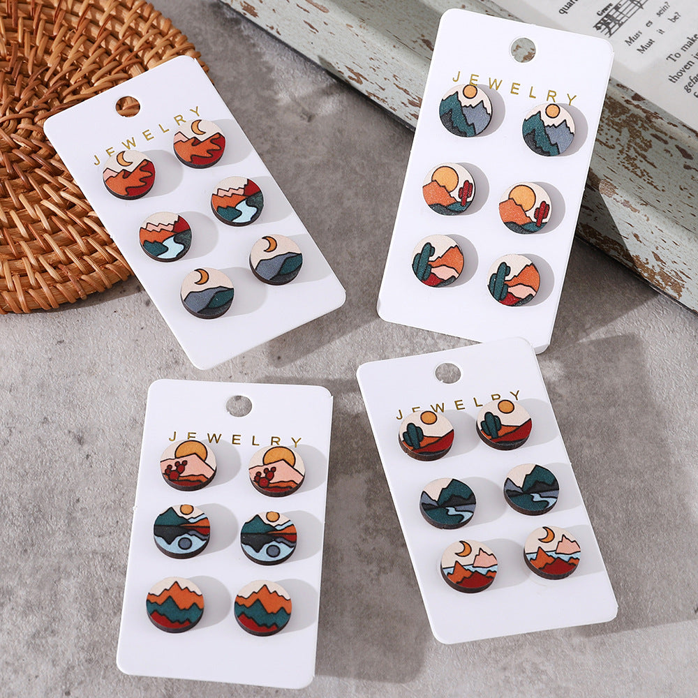 Wholesale  Bohemian Sun Mountains Rivers Simple Scenery Earrings Set
