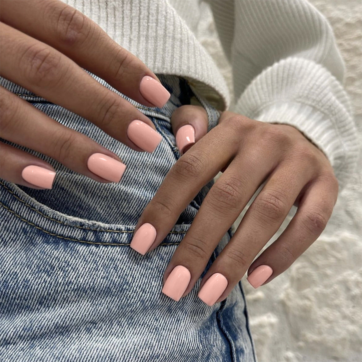 Wholesale 24pcs/box Glitter Nail Stickers Solid Color Rectangle Wearable Nail Press-On Nail Set ACC-NS-HaoYi029