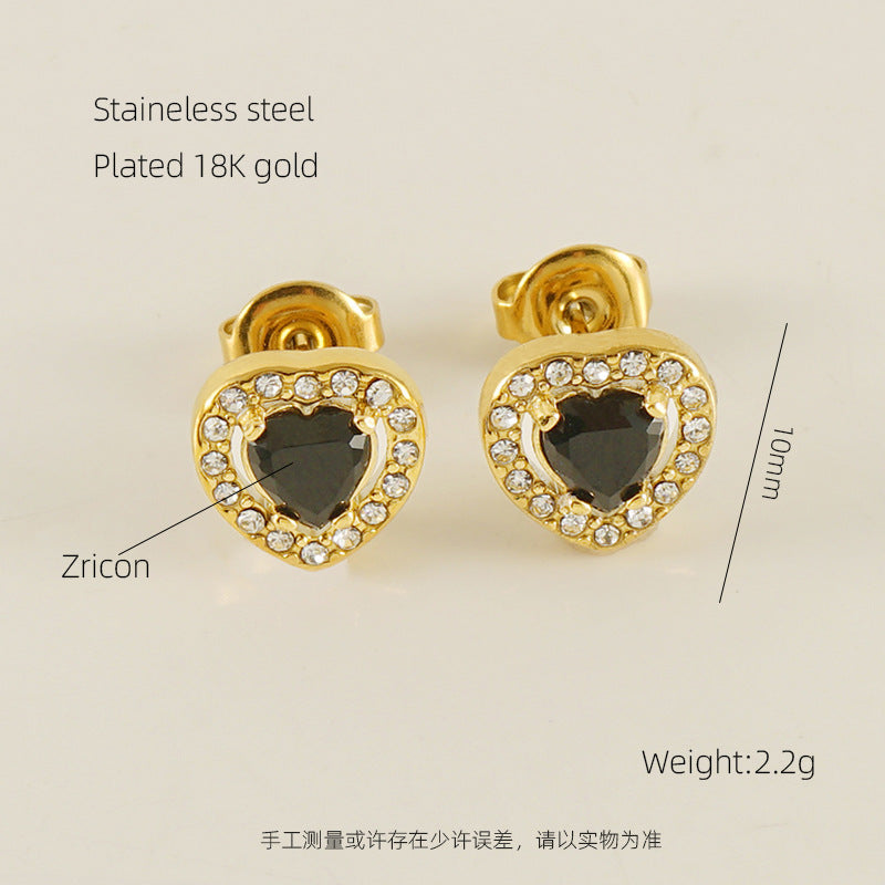 Wholesale Stainless Steel Diamond-encrusted Zircon Love Earrings