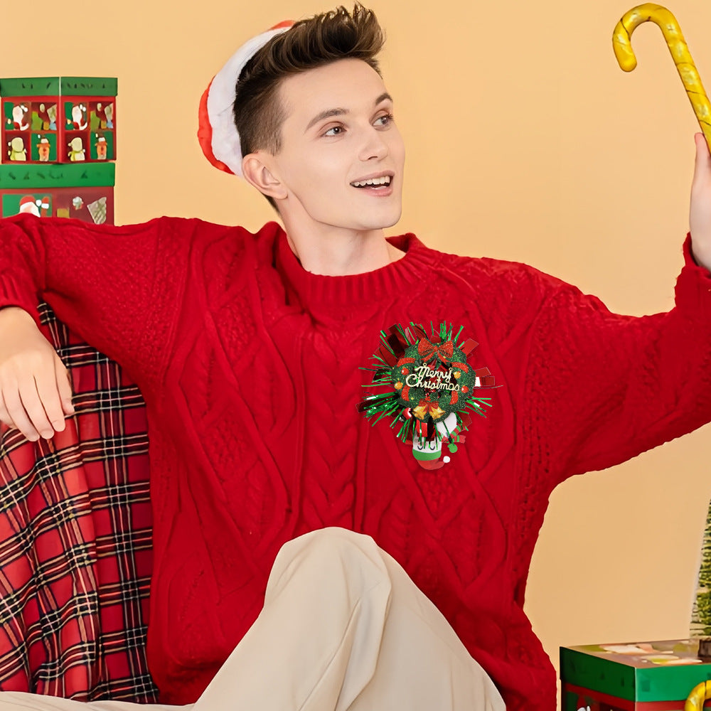 Wholesale Christmas Glitter Cartoon Snowman Elk Badge Reels Keychains ACC-KC-ZhouHao002