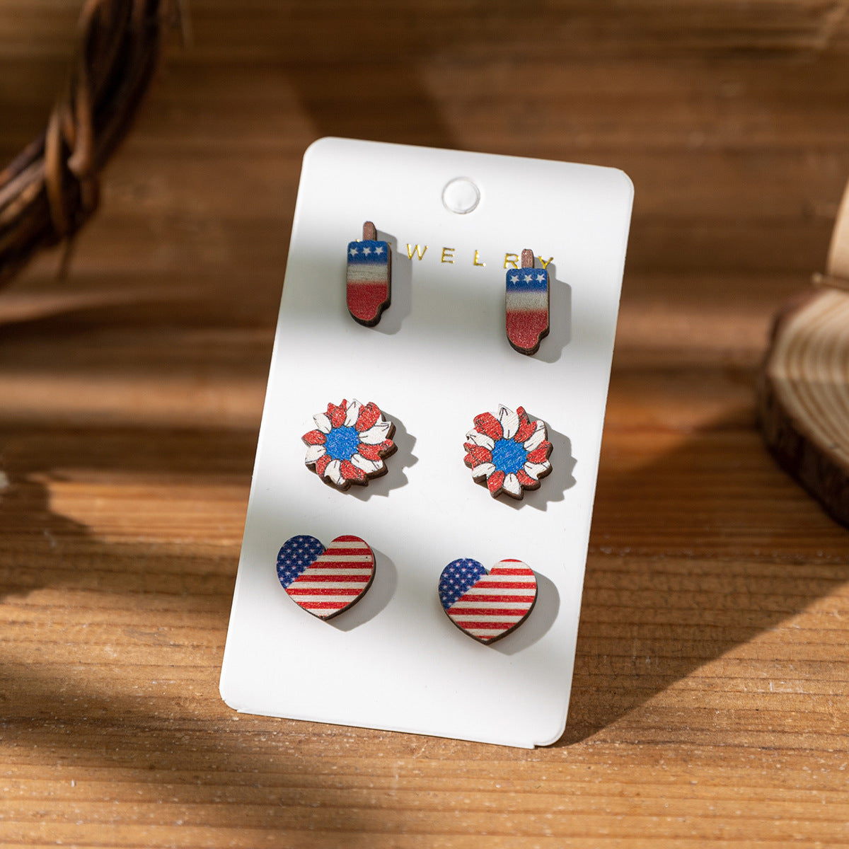 Wholesale Independence Day Painted Wooden Earrings