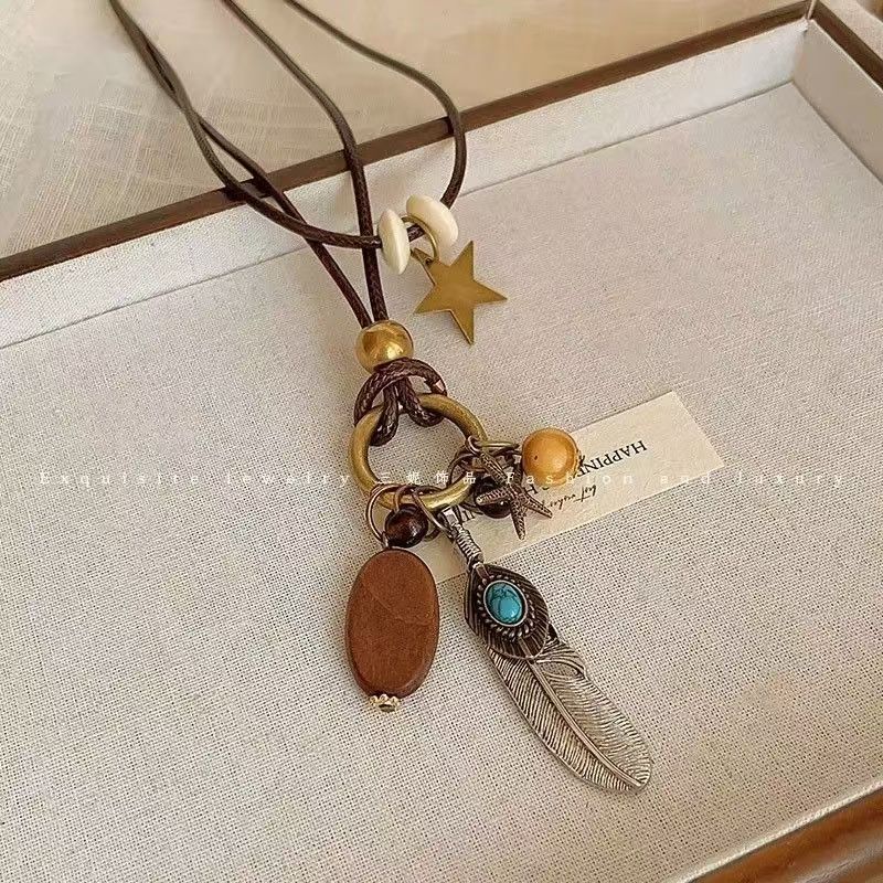 Wholesale Bronze Disc Necklace New Chinese Style Layering Jewelry Gift
