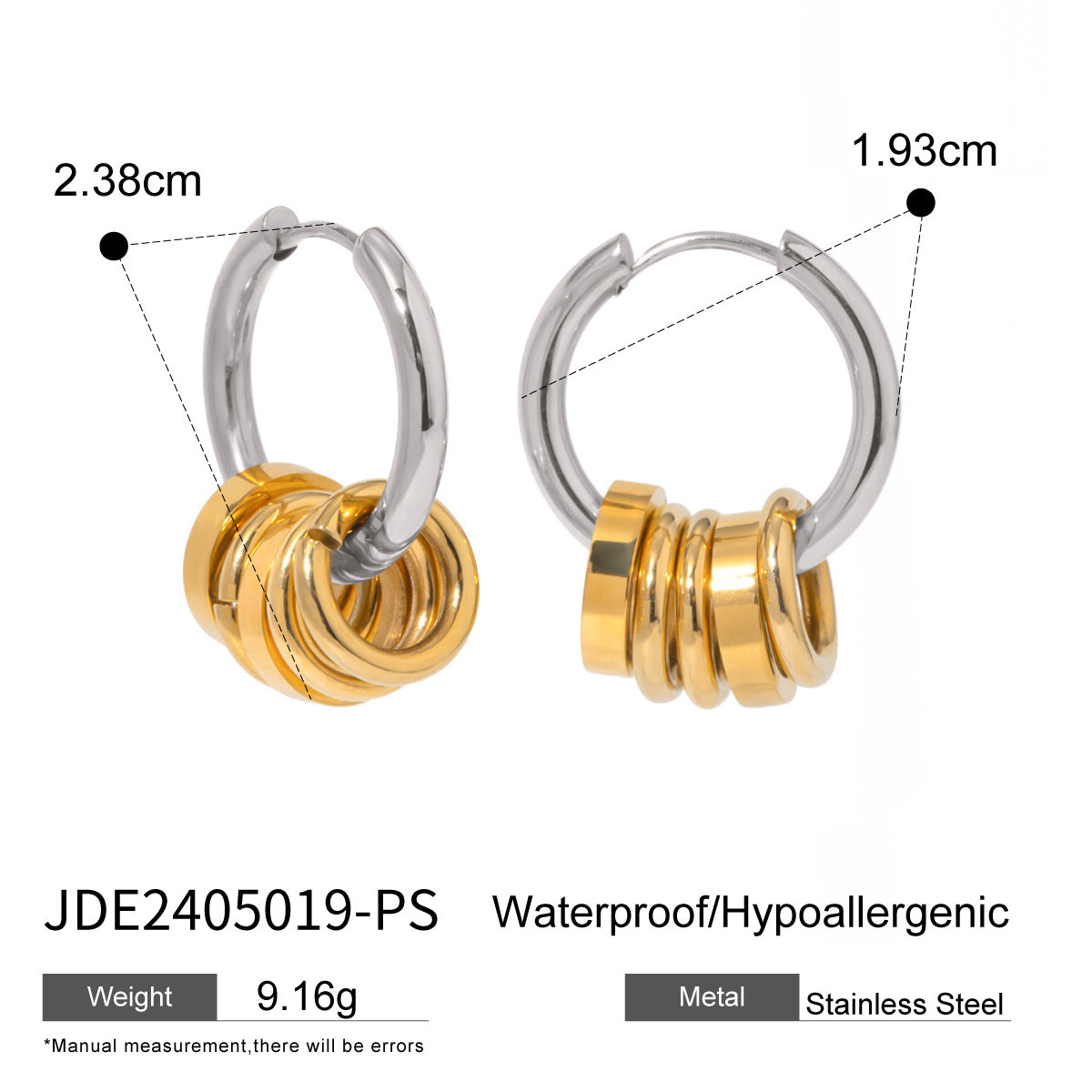 Wholesale  Stainless steel 18K gold color matching smooth steel ring earrings