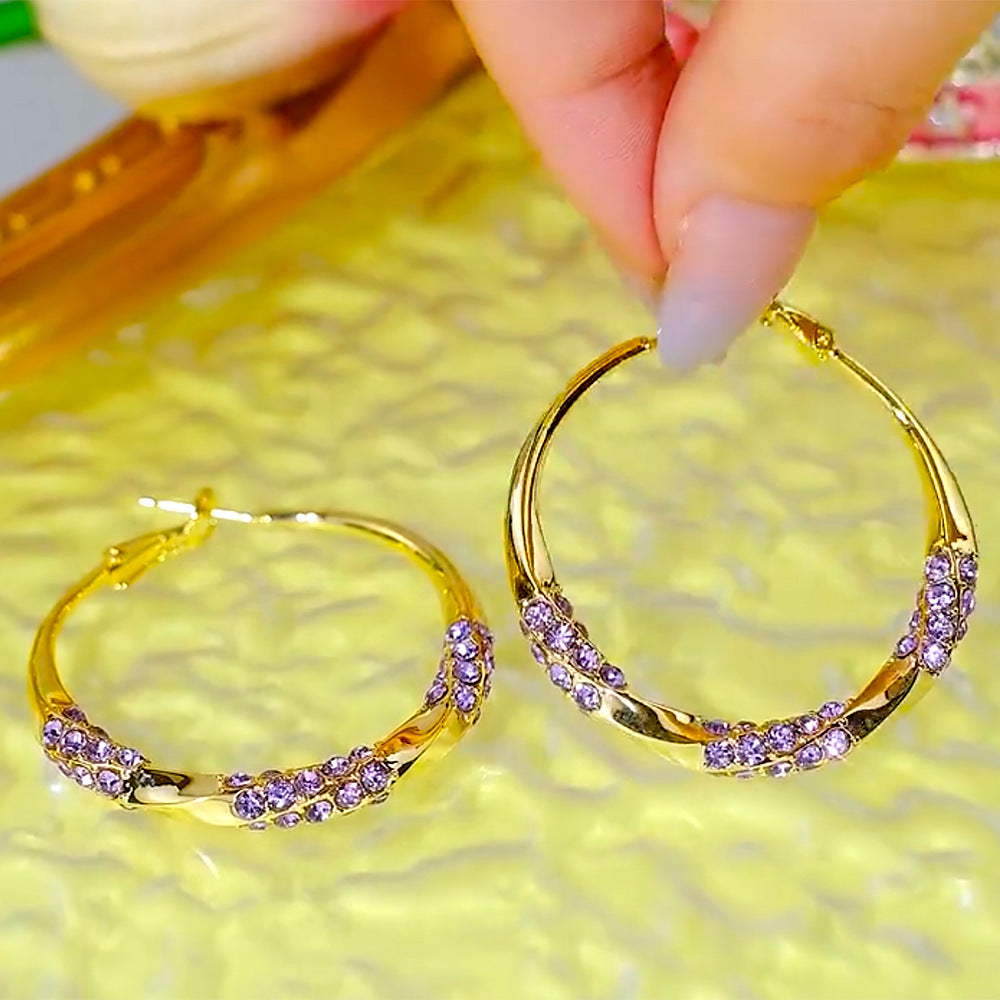 Wholesale Diamond Encrusted Vintage Twisted Hoop Earrings ACC-ES-Huzhe006