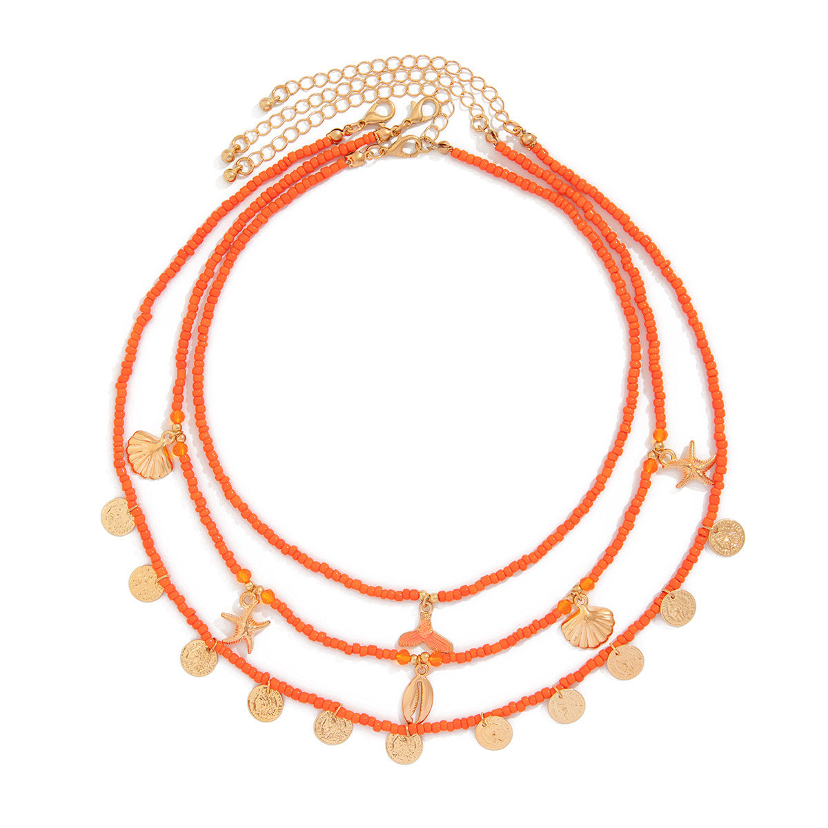 Wholesale  Sequin Shell Starfish Collarbone Necklace Colorful Beads Beaded Fishtail Necklace