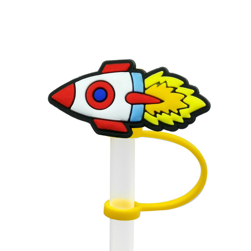 Wholesale 10PCS 7-8mm Space Transportation Vehicles with Silicone Straw Tube Cap Straw Decorations