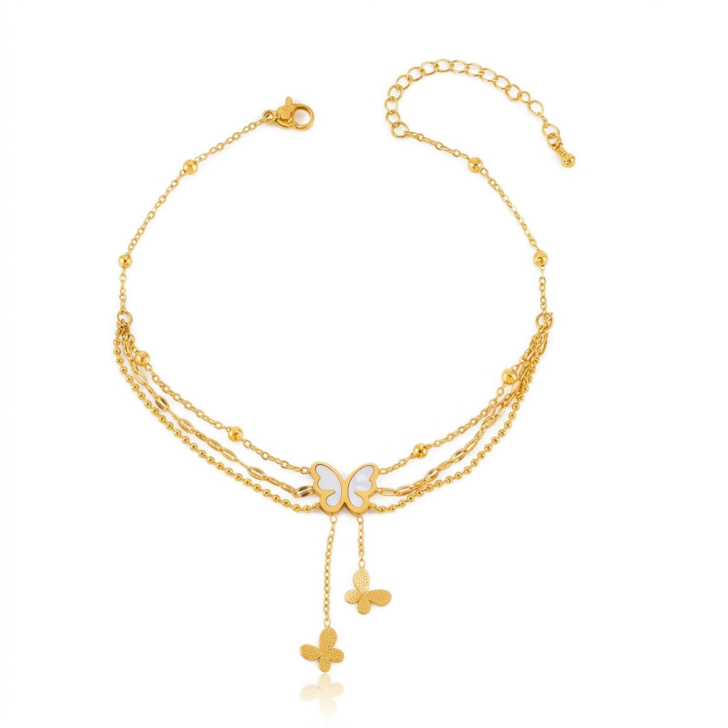 Wholesale Trendy Butterfly Multi Layer Chain Anklet Titanium Steel Beach Vacation Jewelry Accessory