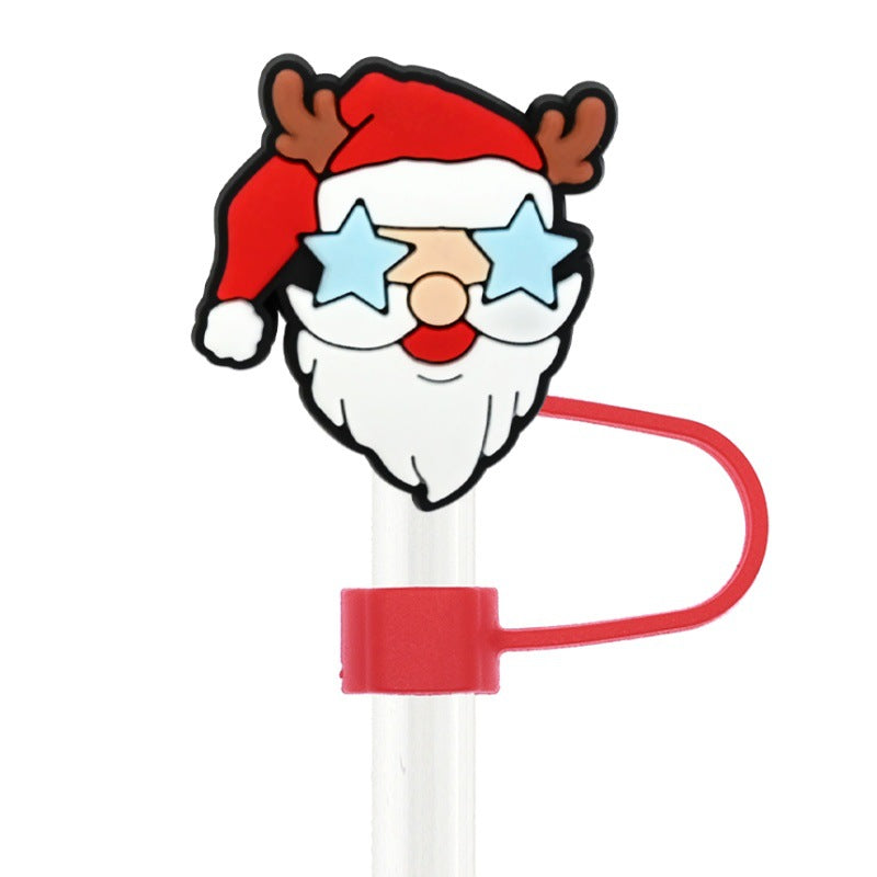 Wholesale Random 100pcs  Christmas series  10mm PVC Soft Straw Tube Cap