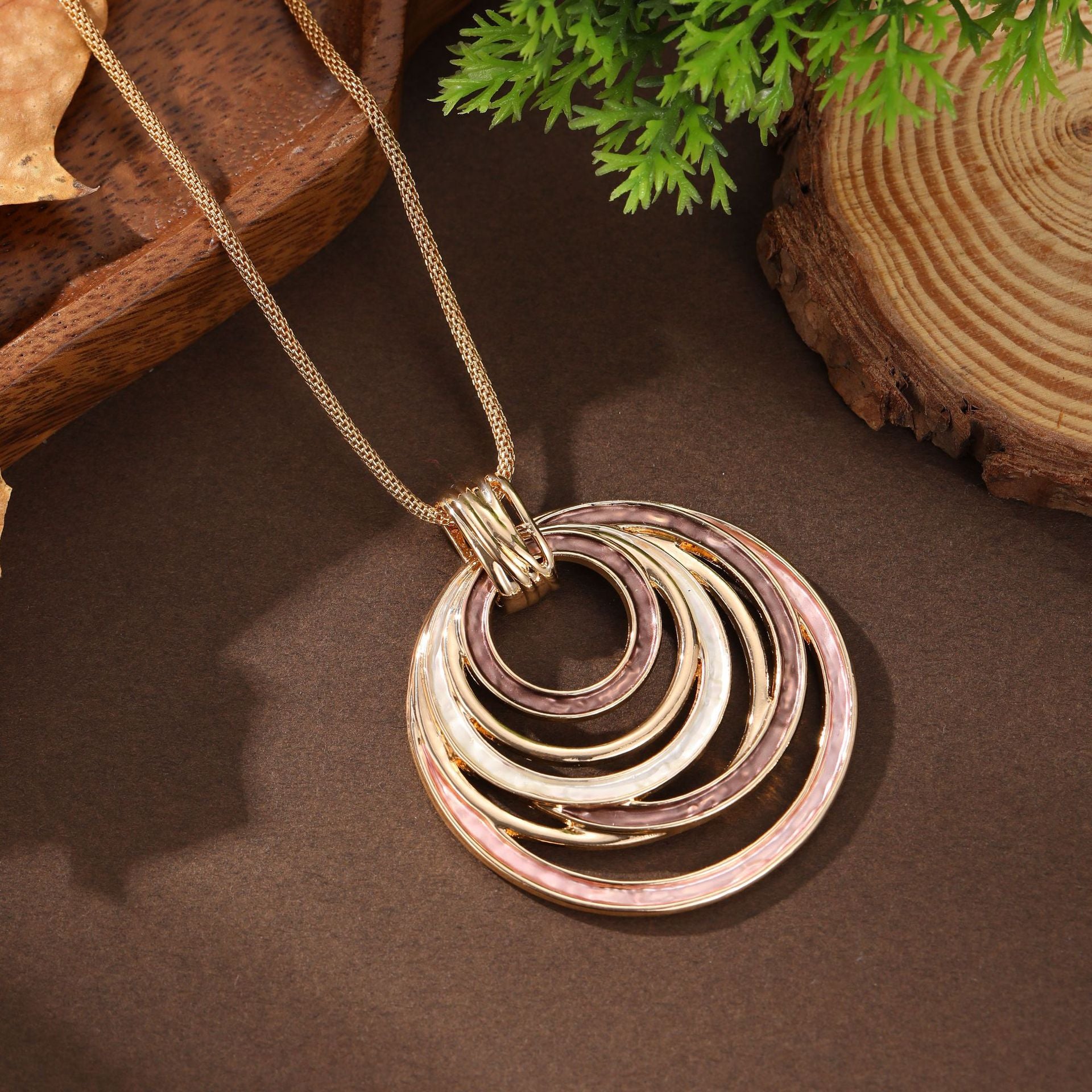 Wholesale  Enamel Ring Hollow Geometric Line Pendant Personalized  Necklace