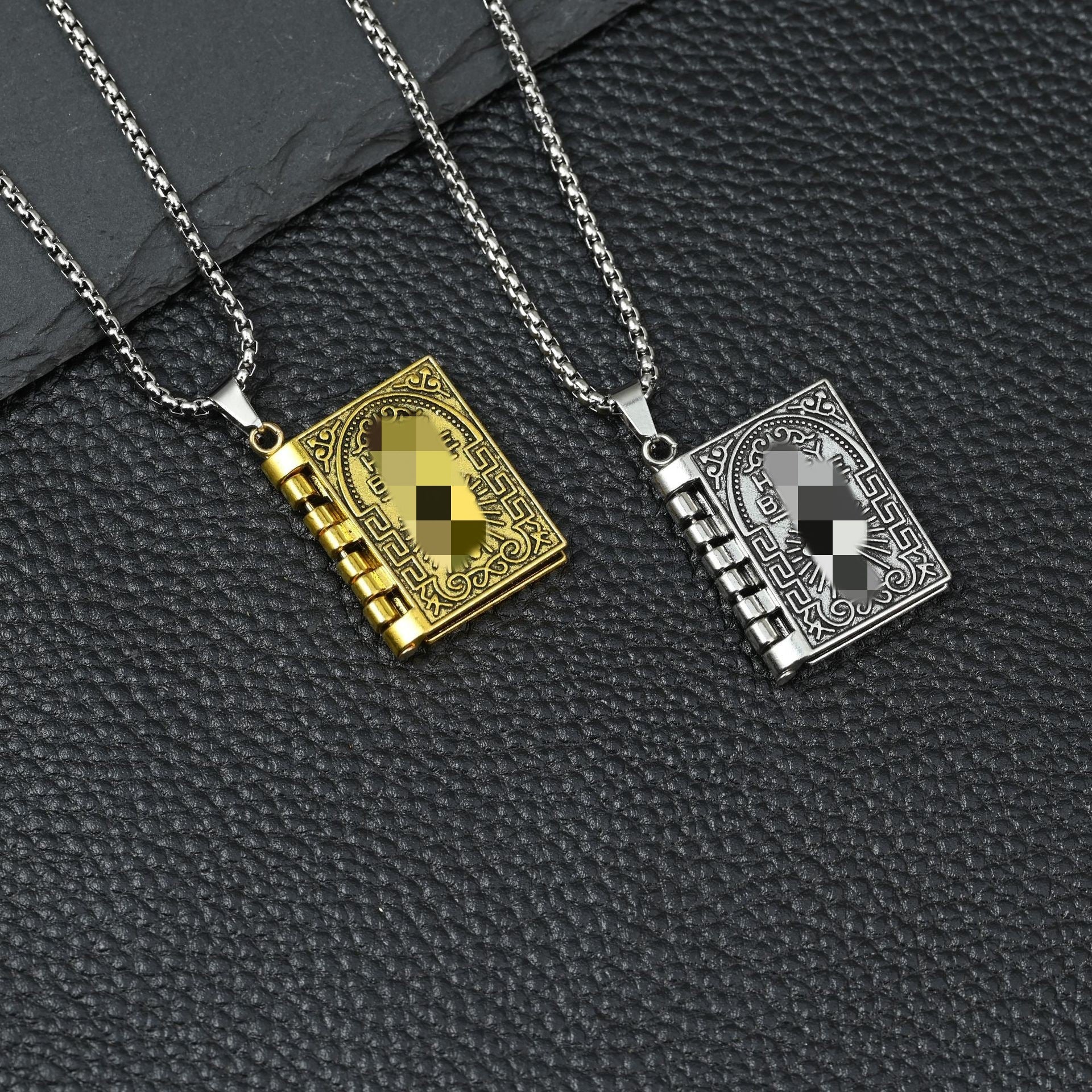 Wholesale Stainless Steel Gold Plated Openable Book Cross Pendant Necklace Retro Chic Jewelry Gift