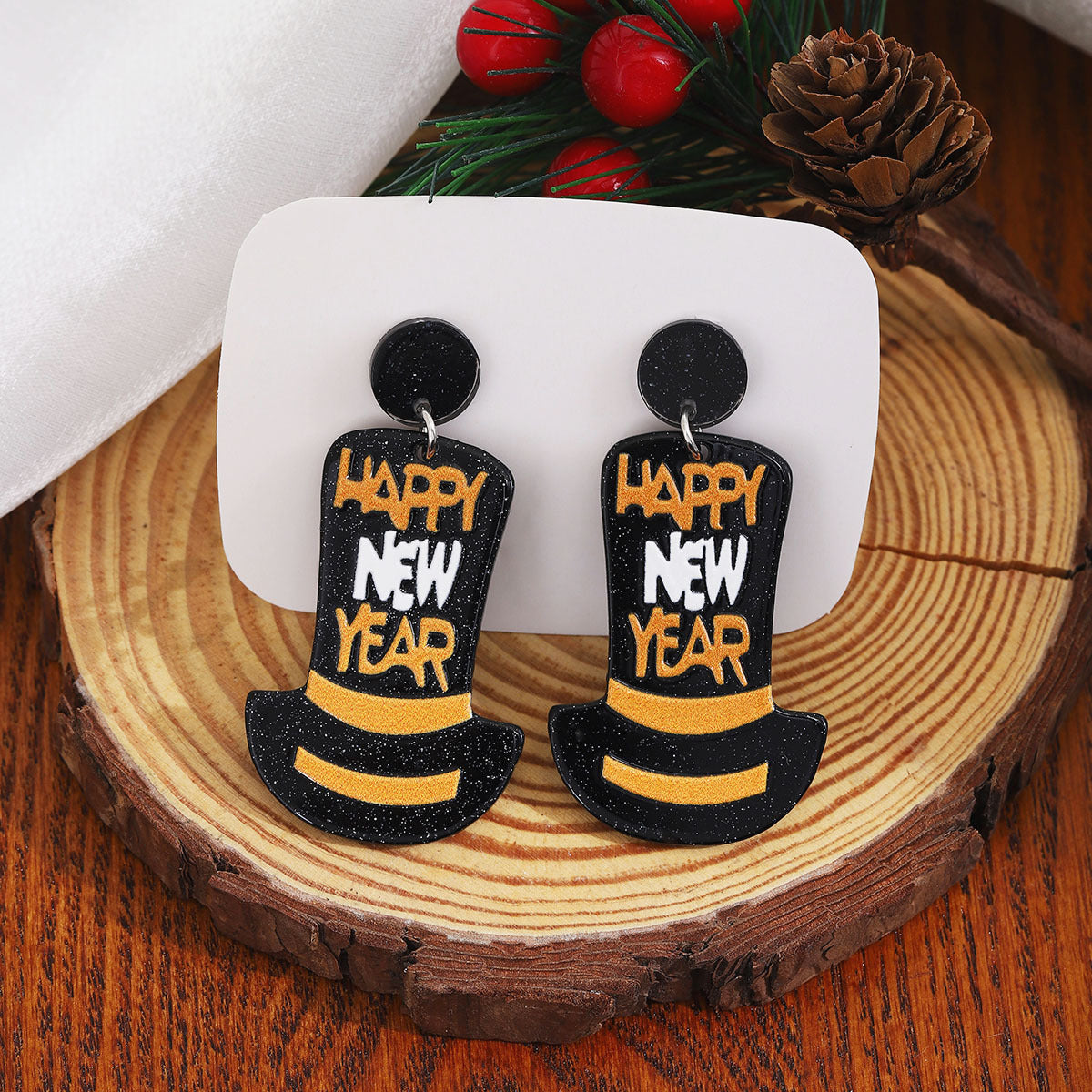 Wholesale New Year party top hat acrylic earrings