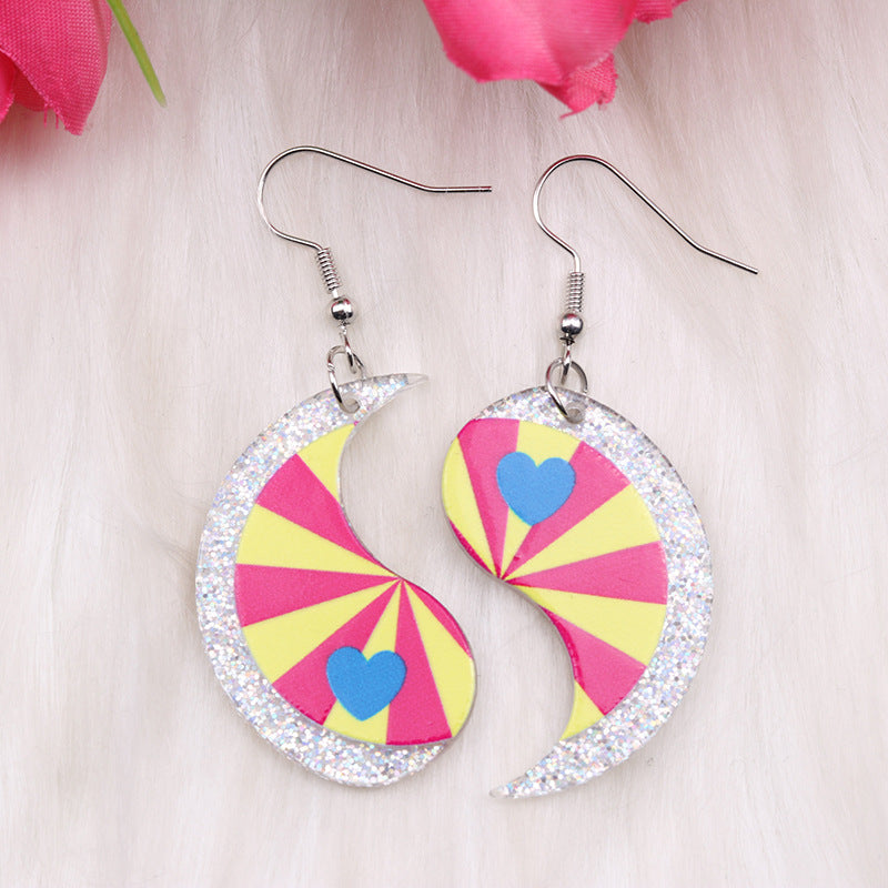 Wholesale Irregular Rainbow Bagua Acrylic Heart Shaped Earrings ACC-ES-DA011